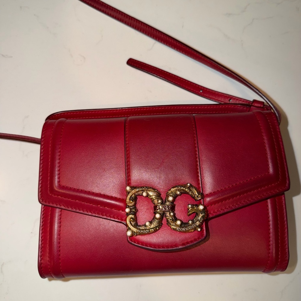 Dolce & Gabbana Red Leather DG Logo Crossbody Bag